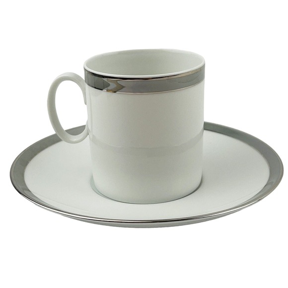 Vintage Thomas Flat Cup & Saucer Set 3" Gray Platinum‎ Band & Trim THO194 - Picture 1 of 9